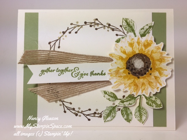 Thanksgiving Card using a fall flower and stem & berry wreath using the Painted Harvest stamp set from Stampin Up for the Pals Blog Hop by Nancy Gleason My Stampin Space