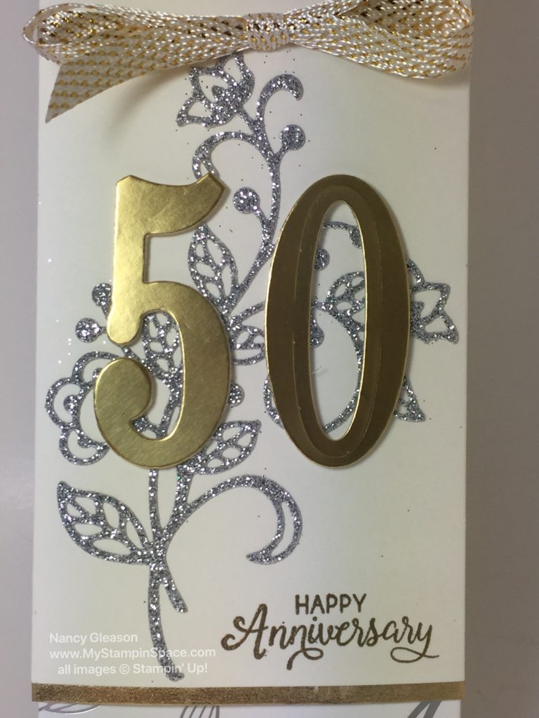 a gift card holder created for a 50th Wedding Anniversary by Nancy Gleason of My Stampin Space