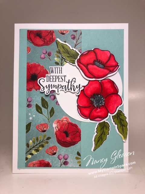a card designed by Nancy Gleason of My StampinSpace using the Painted Poppies and Peaceful Moments stamp sets and the Peaceful Poppies DSP