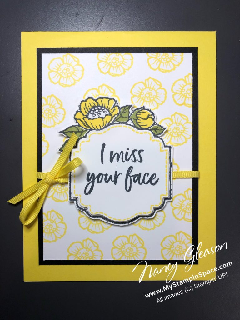 I Miss Your Face from the Tags in Bloom stamp set, free with a qualifying purchase during Sale-A-Bration
